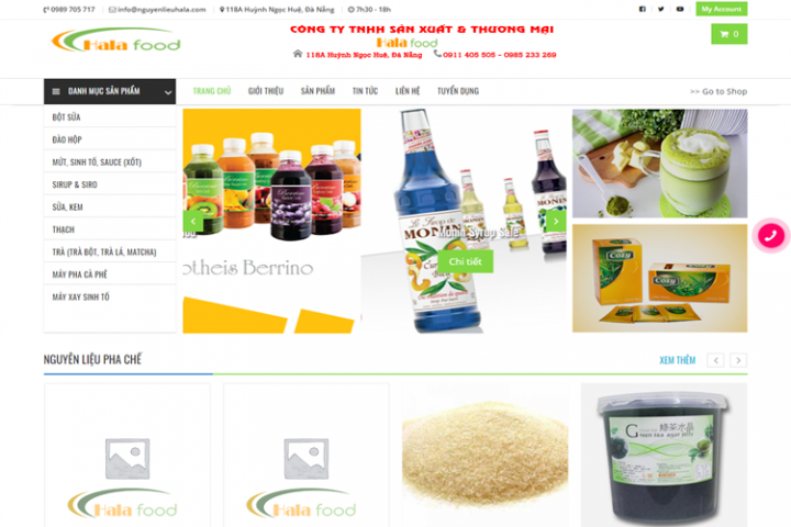Website bán hàng Nguyên liệu pha chế Hala